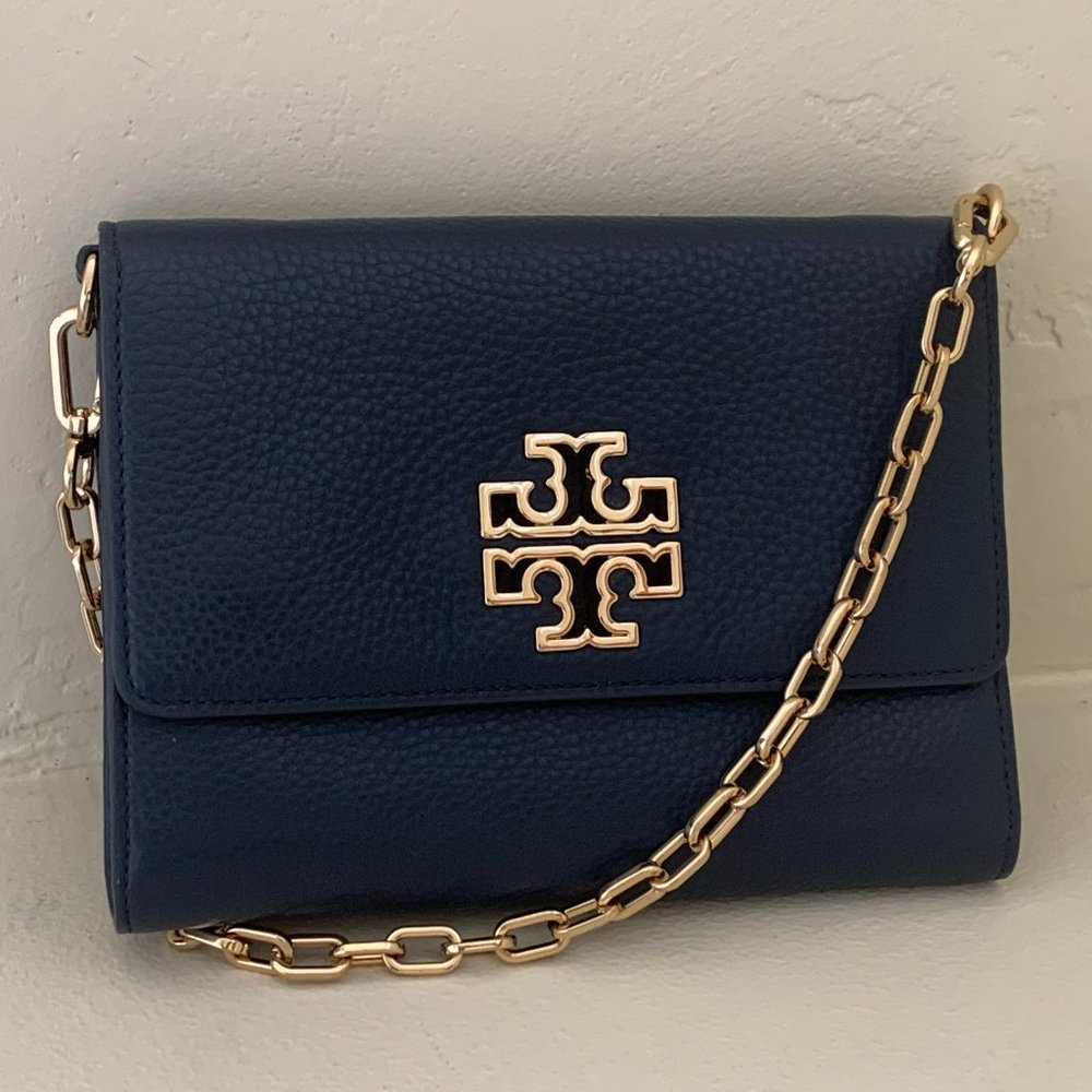 Tory Burch Britten Chain Wallet Navy